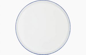 Prato 32cm Coral Blue. Prato marcador ou prato de servir branco com filagem esponjada azul.