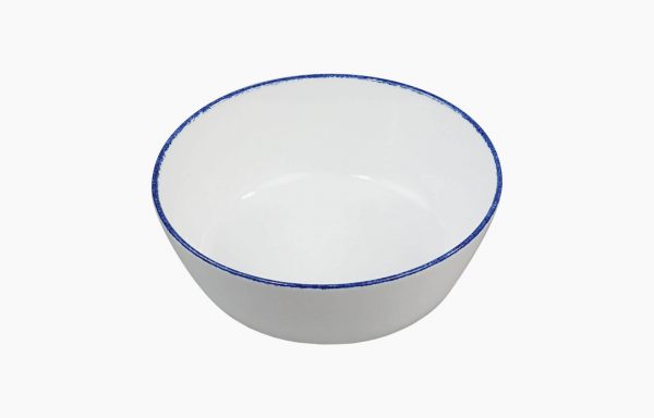 Taça 17 h6cm Coral Blue. Saladeira individual, taça de sopa ou taça para pequeno-almoço branca com filagem esponjada azul