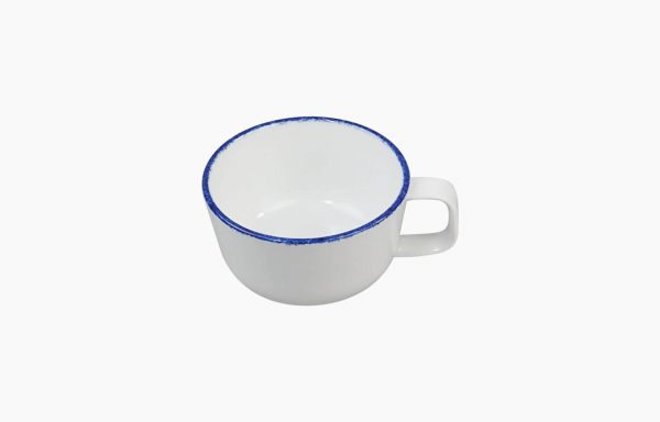 Chávena 240ml Coral Blue. Chávena de chá branca com filagem esponjada azul
