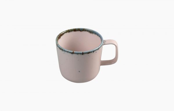Mug 330ml Flirty. Mug de porcelana. Mug para desayuno, mug para café, mug para té. Mug rosa con manchas azules (aplicación de esmaltes reativos).