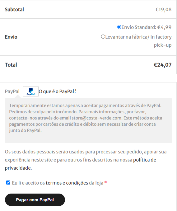 Pagar com PayPal Selecionar método de pagamento PayPal