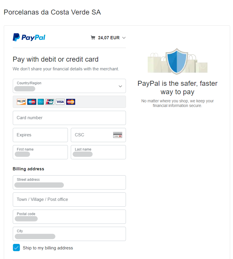 Pay with PayPal - Insert card's details