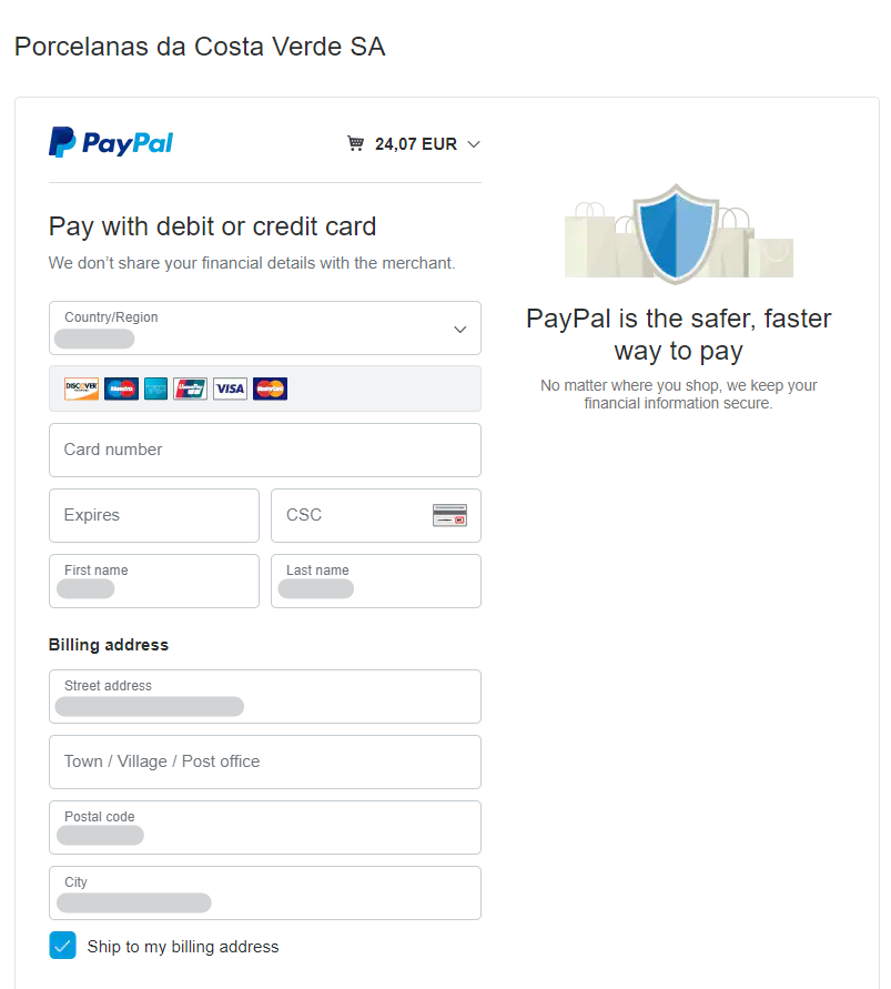 Bezahlen Sie mit PayPal – Geben Sie die Kartendaten ein