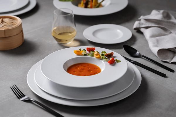 pratos com comida, coleção ecos, louça restaurante, louça hotelaria, louça moderna, pratos modernos, pratos de porcelana, serviço louça, serviço pratos, serviços de louça requintados, prato de sopa