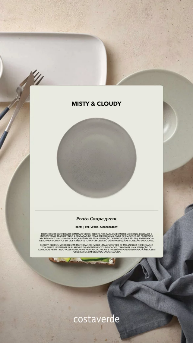 Misty & Cloudy, uma nova coleção da costaverde, com acabamentos e cores suaves, promete (e cumpre) trazer a qualquer mesa uma nova dimensão de emoção e beleza.

Toda a coleção no link da nossa Bio.

—

Misty & Cloudy, a new collection by Costa Verde, with soft finishes and gentle tones, promises (and delivers) to bring a new dimension of emotion and beauty to any table.

All the collection on the link in our Bio.

#CostaVerdePorcelanas #PorcelanaPortuguesa #PortuguesePorcelain #Porcelain #MistyCloudyCollection